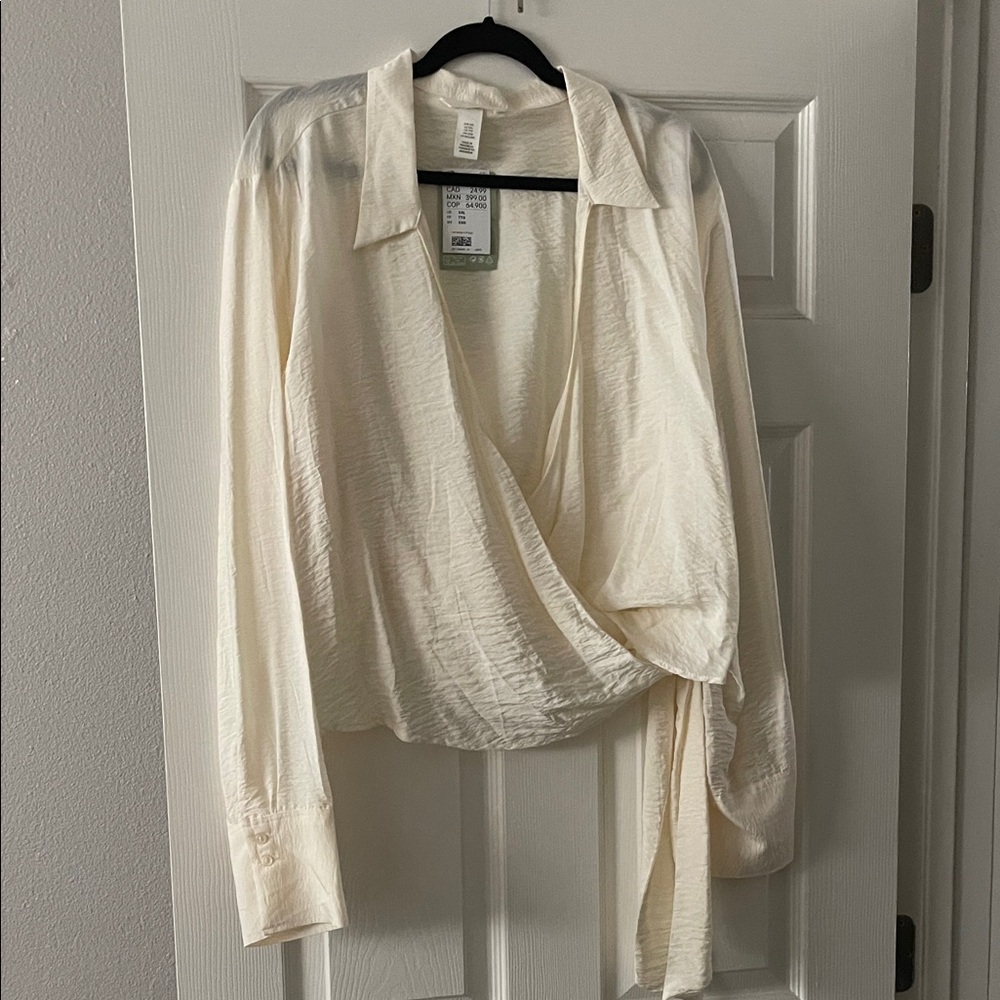 NWT Elegant Cream Wrap Blouse